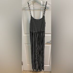 Jolie Jumpsuit Size Small Striped One Piece Wide Leg Black Stretchy Cottage Boho